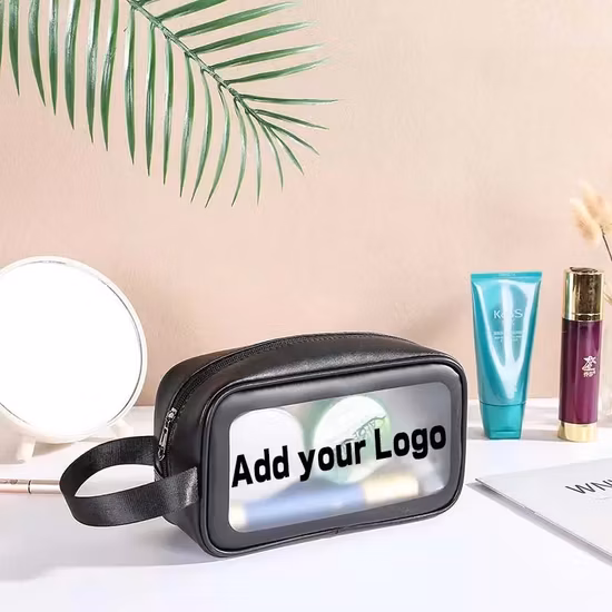 Fashion Luxury Waterproof Holder Transparent Toiletry Pouch PU& Clear PVC Promotional Cosmetic Makeup Bag Basic Customization