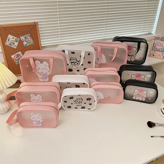 Fashion Luxury Waterproof Holder Transparent Toiletry Pouch PU& Clear PVC Promotional Cosmetic Makeup Bag Basic Customization