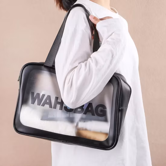 Fashion Luxury Waterproof Holder Transparent Toiletry Pouch PU& Clear PVC Promotional Cosmetic Makeup Bag Basic Customization
