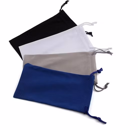 Custom Logo Drawstring Glasses Bag Pouch Soft Black Microfiber Sunglasses Pouch